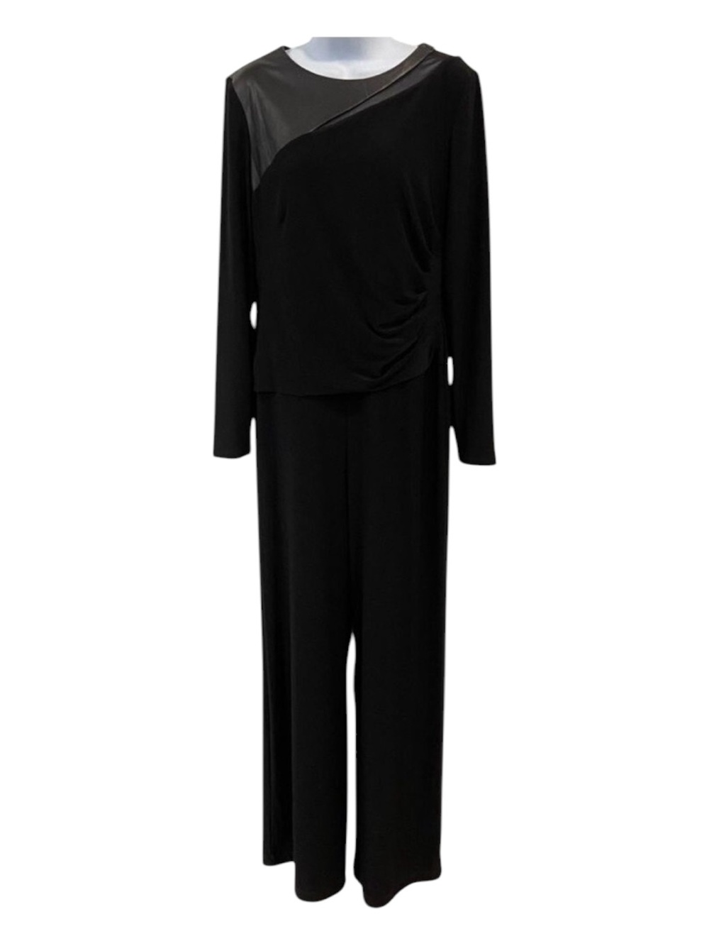 RalphLauren fauxleather cutout design flattering waist wrap jersey jumpsuit